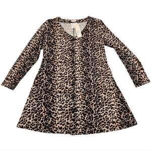 Yelete Leopard Animal Print Pocketed Button Down Long Sleeve Dress XL